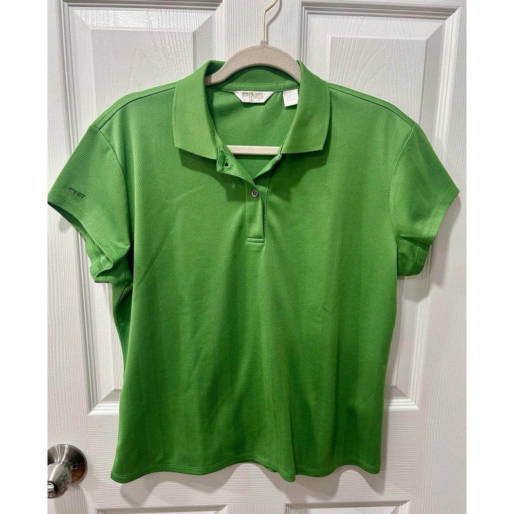 PING Collection Green Polo Short Sleeved Ribbed Golf Shirt Womens Sz L